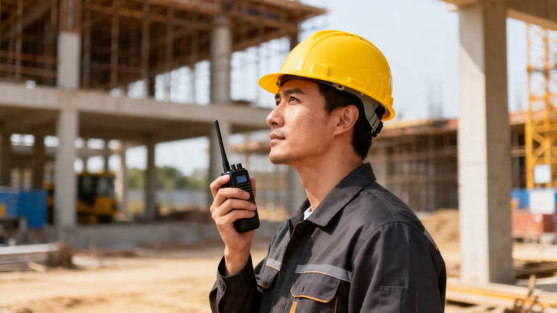 工地指挥员手持对讲机图片