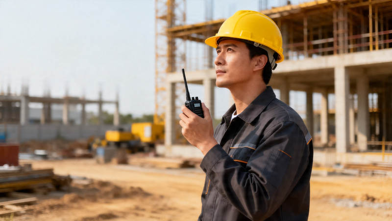 工地指挥员手持对讲机图片