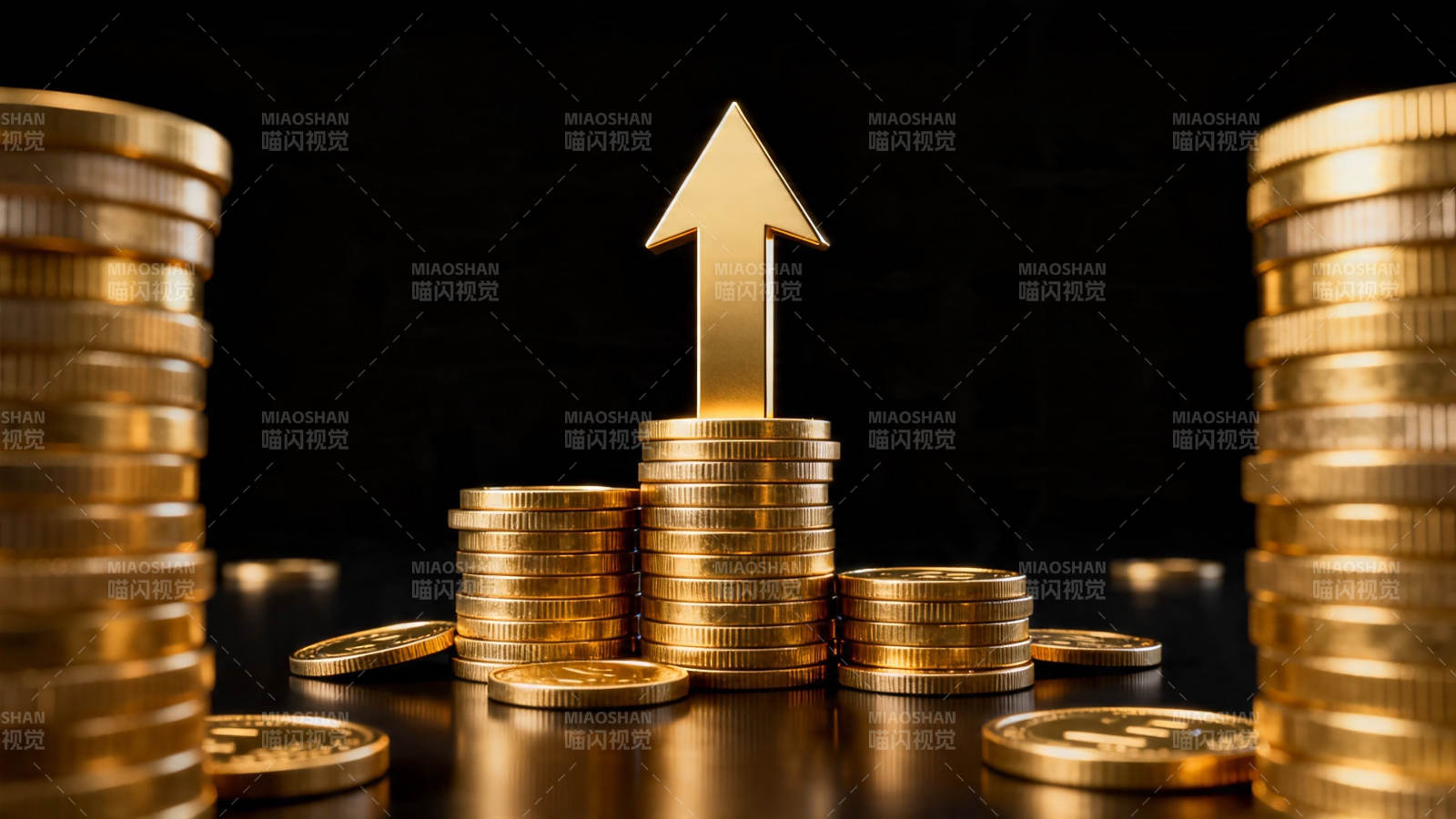 金币堆叠 箭头向上指增长图片