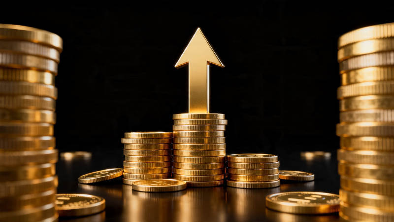 金币堆叠 箭头向上指增长图片