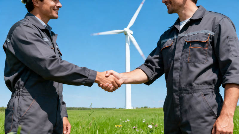 风电场工人握手合作图片