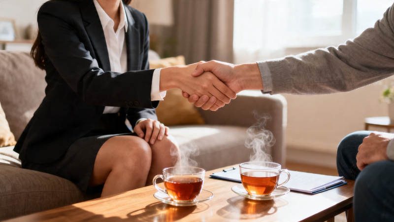 商务握手 茶叙合作图片