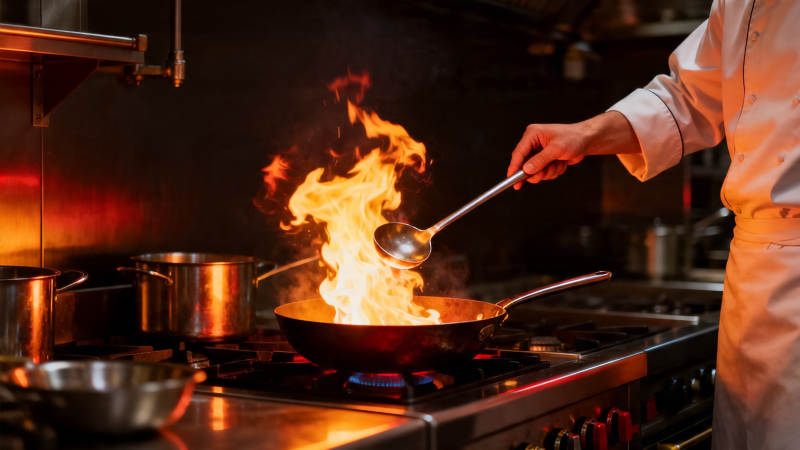 厨师爆炒火焰升腾图片