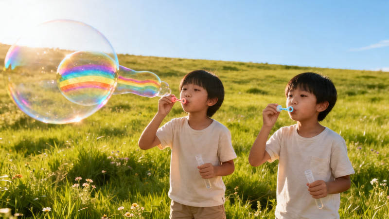 阳光草地吹泡泡童趣图片