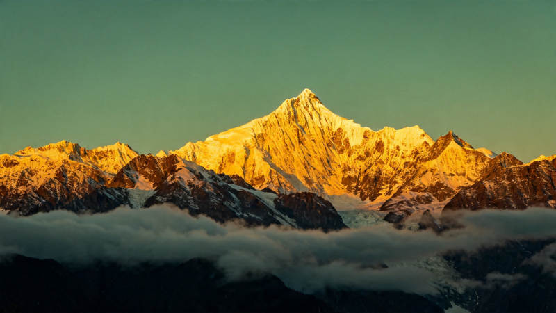 金山云海 峰顶披金霞图片