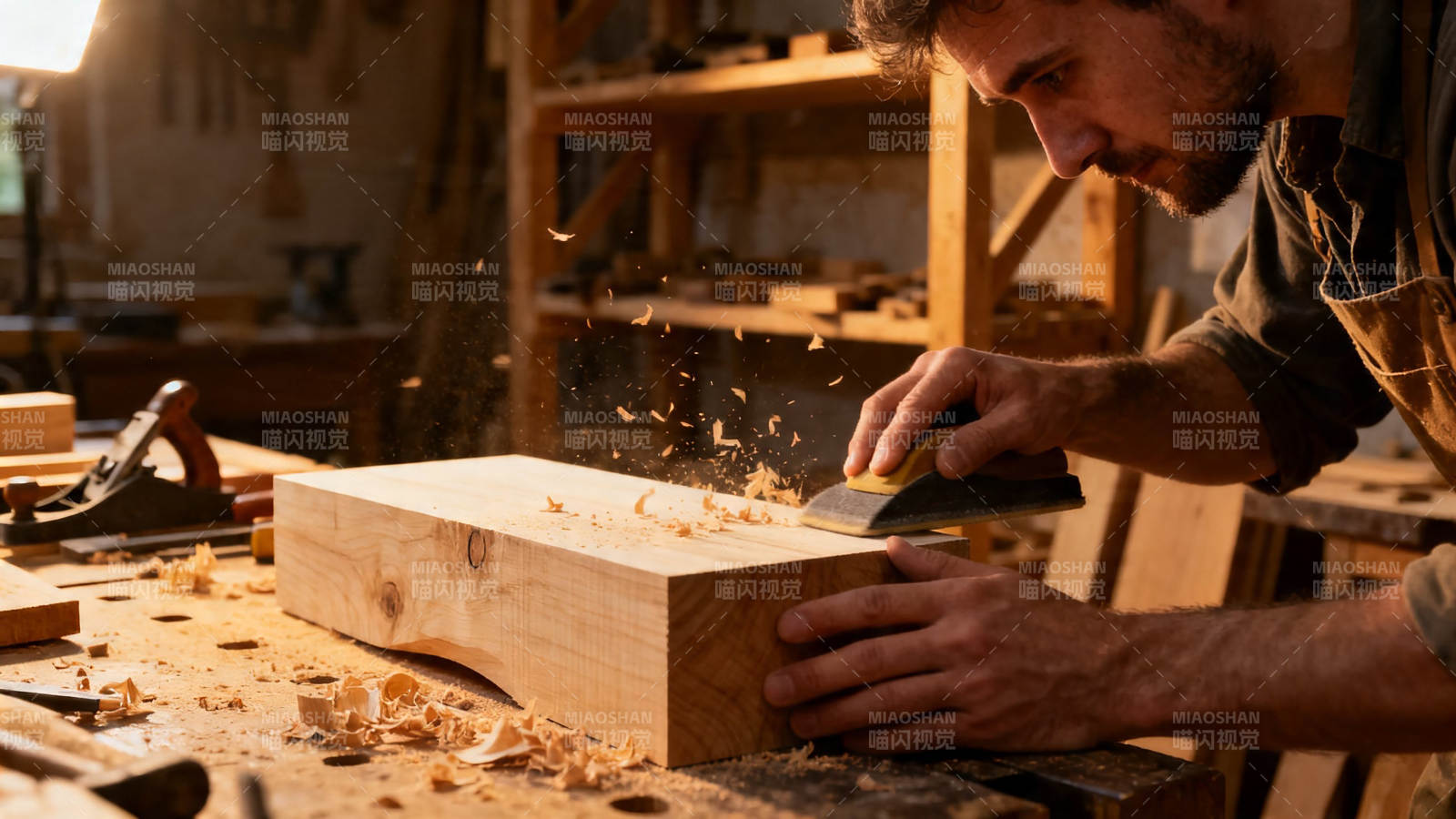 木工刨木 木屑飞舞图片