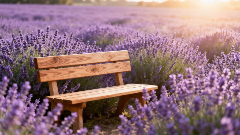 薰衣草田中的木椅图片