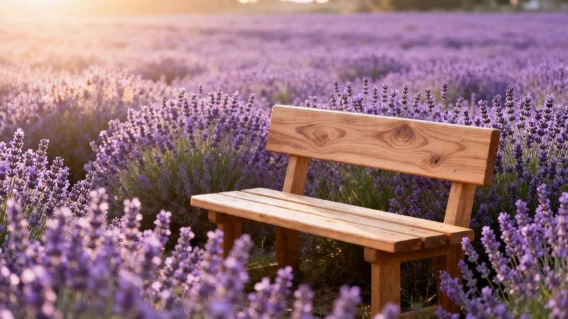 薰衣草田中的木椅图片