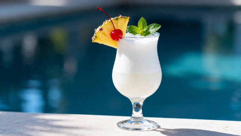 泳池边的清凉鸡尾酒图片