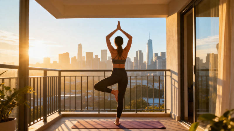 晨光瑜伽 城市天际线伴练图片