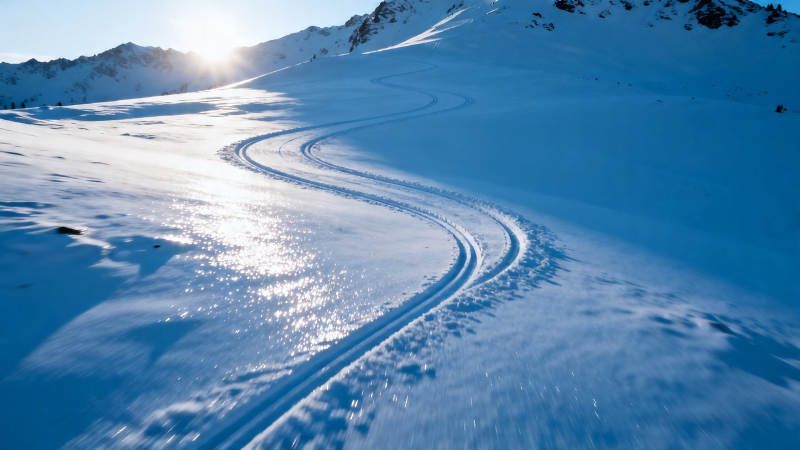 雪道蜿蜒 阳光洒落山巅图片
