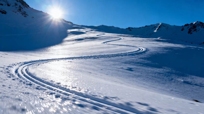 雪道蜿蜒 阳光耀雪山图片