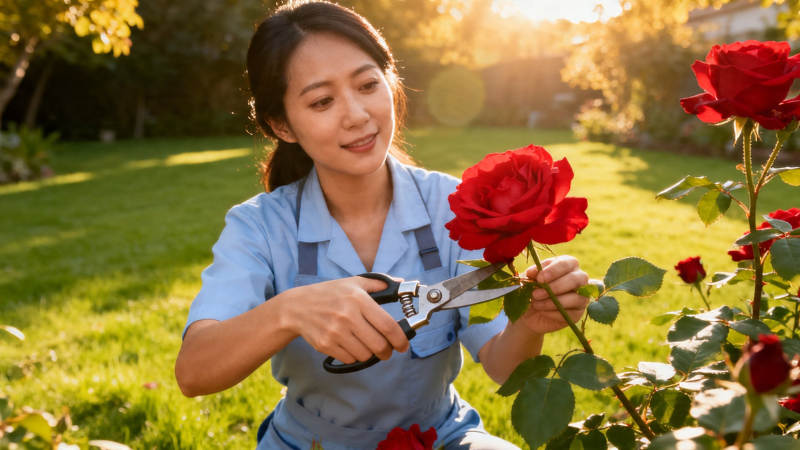 夕阳下剪红玫瑰图片