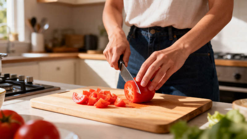 切番茄备菜中图片