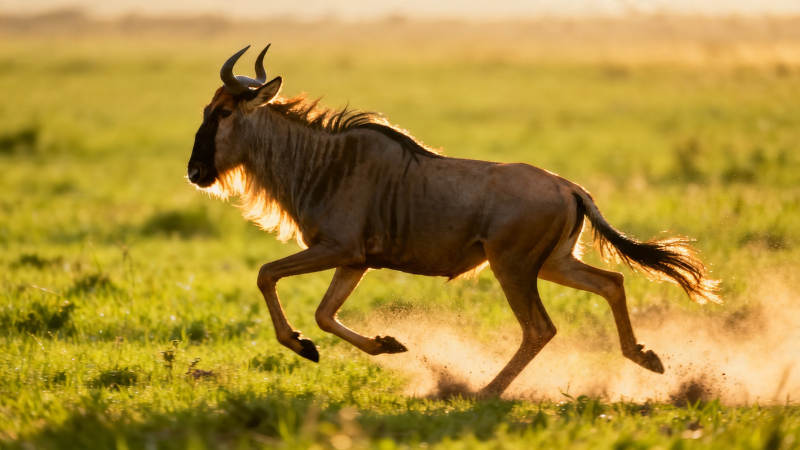角马奔草原 尘土飞扬时图片