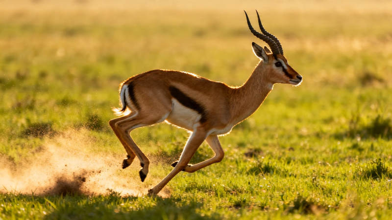 羚羊疾驰草原扬尘图片