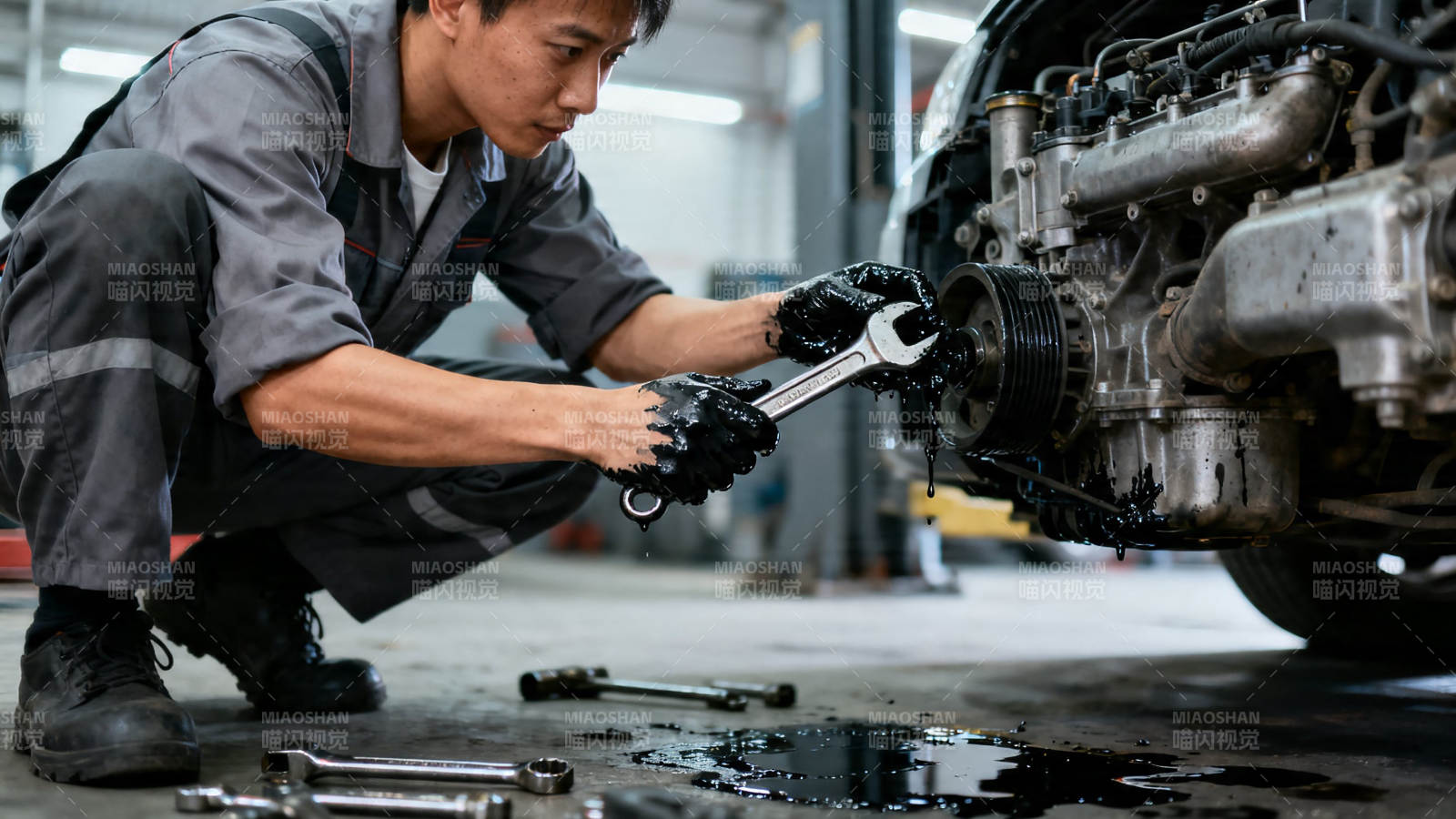 汽修工专注修车图片