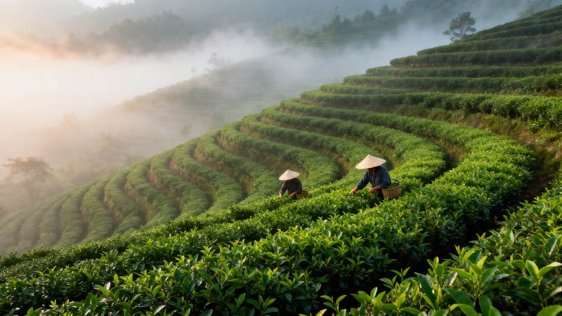 雾绕茶山 采茶人忙图片