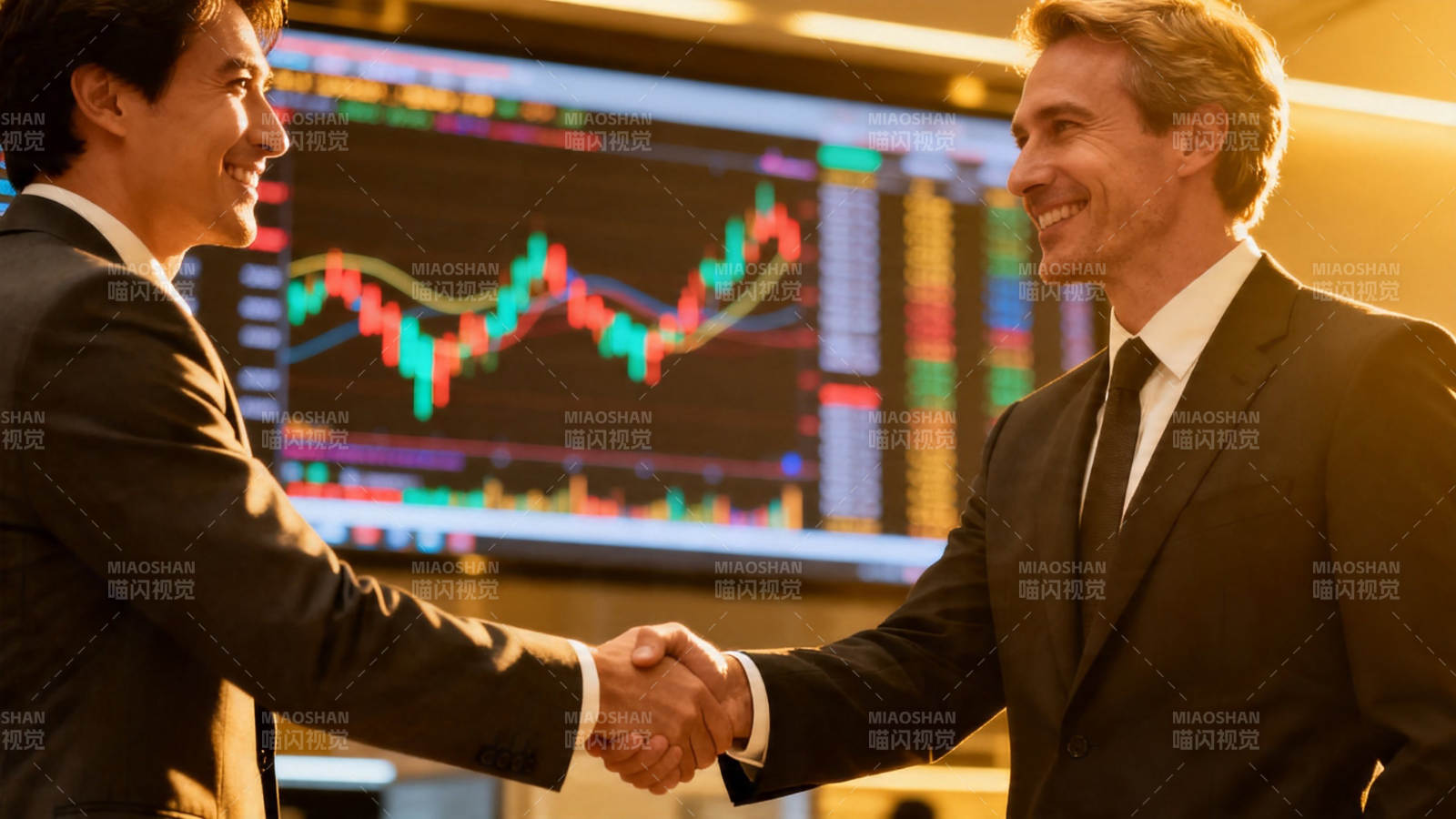 股市成交 握手共赢图片