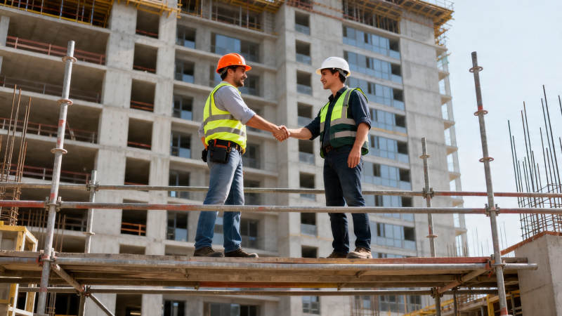 工地握手 合作建新楼图片