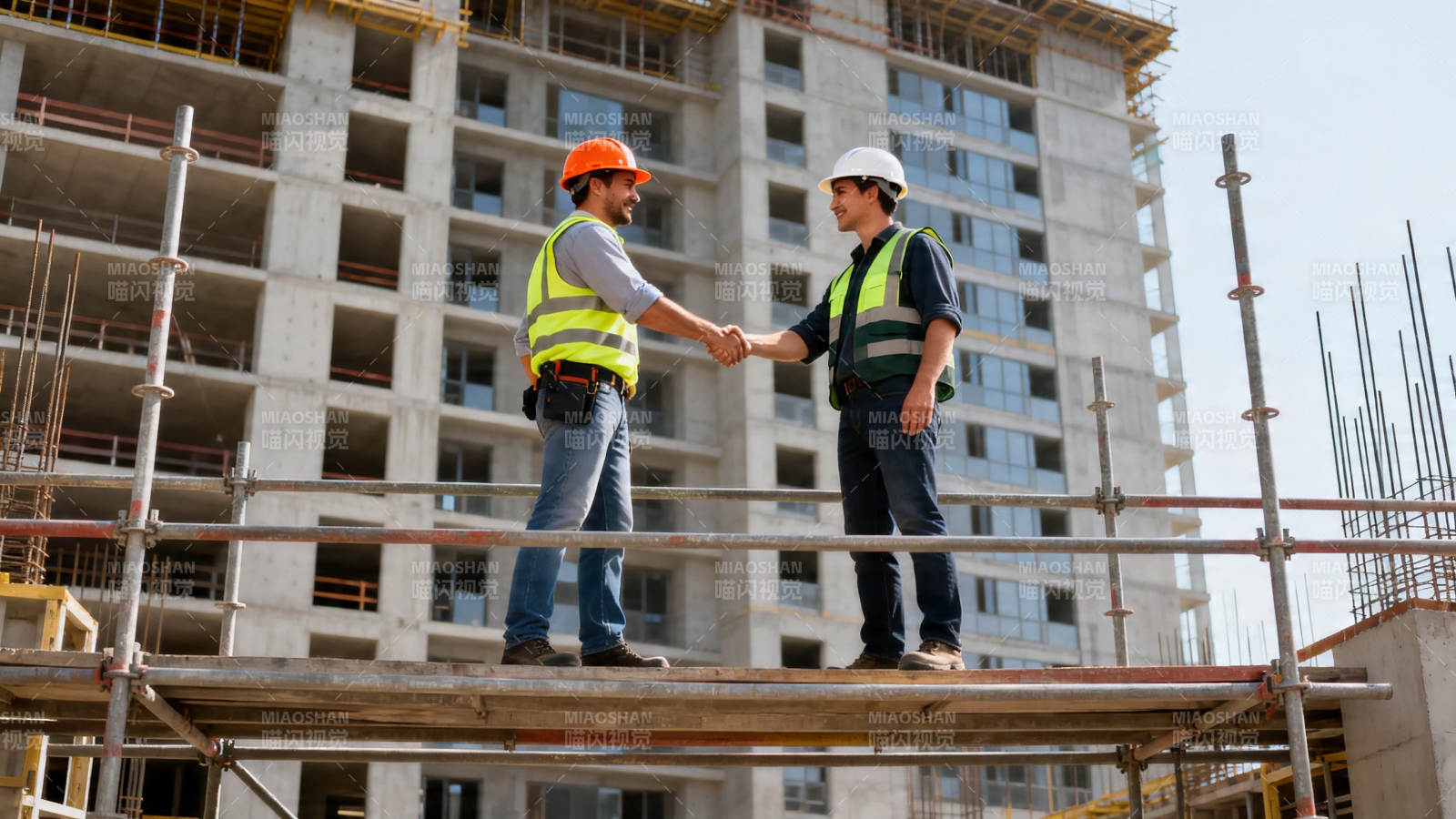 工地握手 合作建新楼图片
