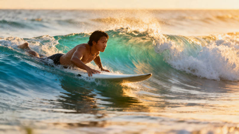 夕阳冲浪少年图片