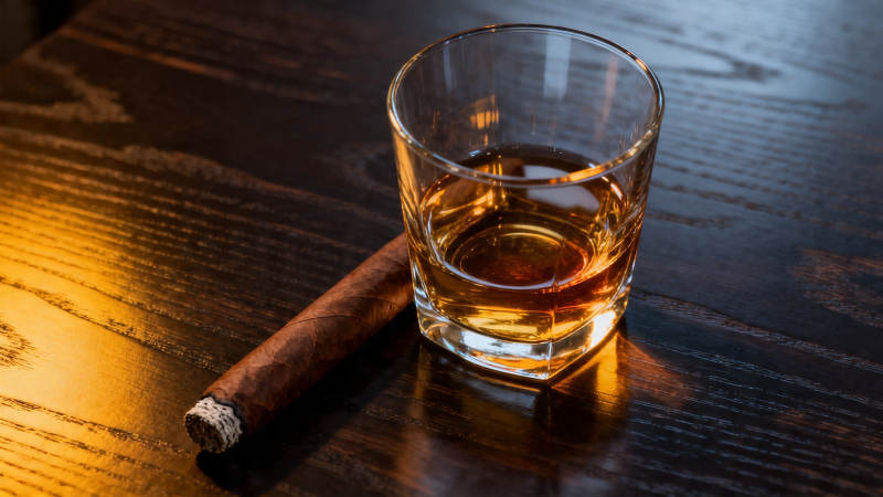 威士忌配雪茄 夜色微醺图片