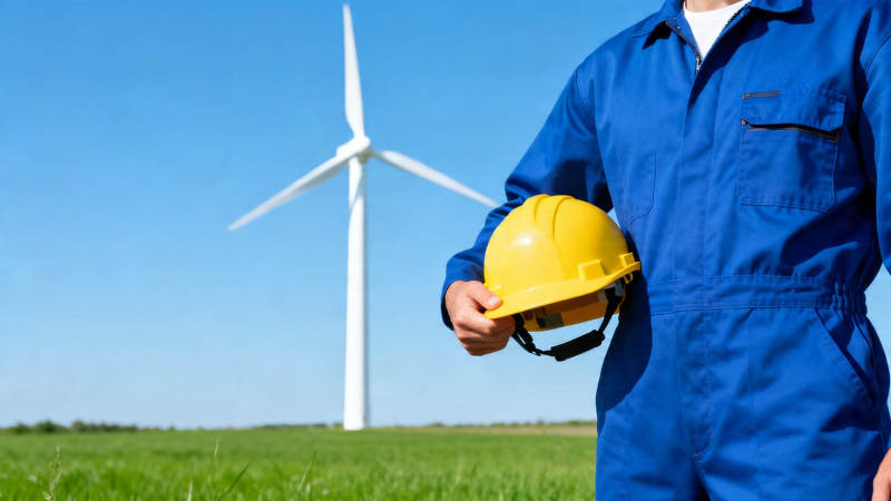 风电场工人持安全帽图片