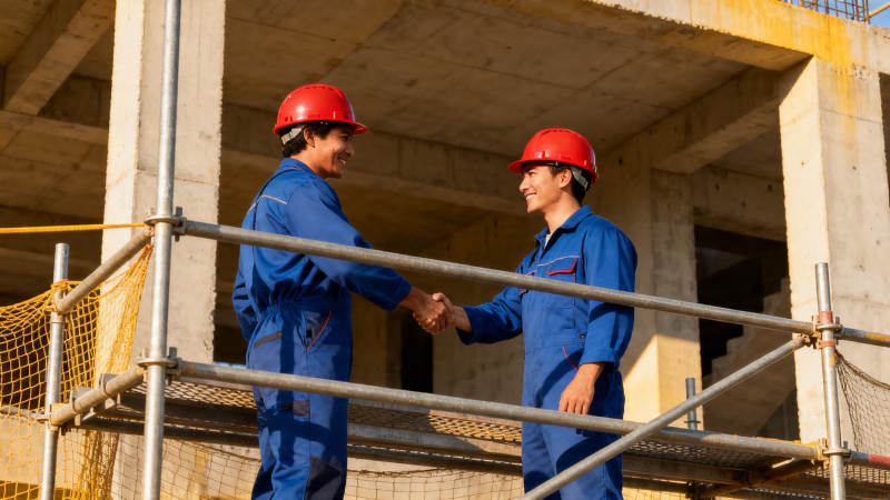 工地握手 合作愉快图片