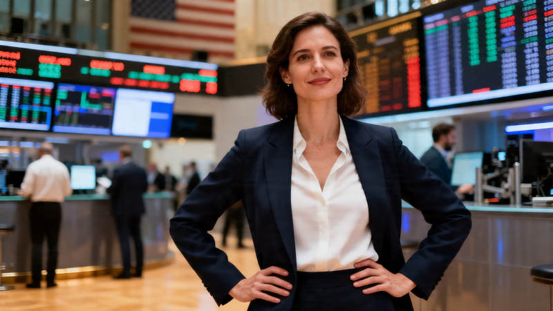 华尔街女强人自信站立图片