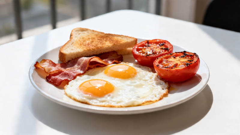 英式早餐 煎蛋培根烤番茄吐司图片