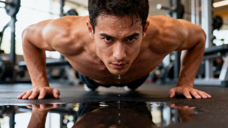 汗滴地板 肌肉男俯卧撑图片