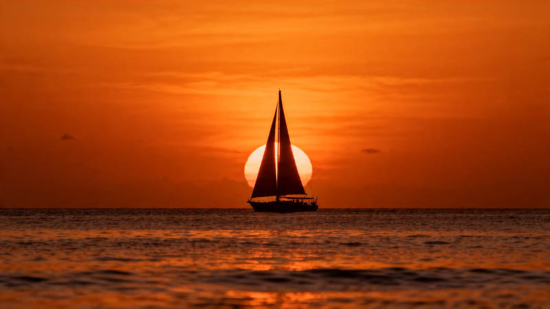 夕阳帆影 海天一色图片