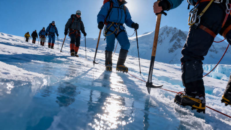 雪山冰川徒步探险队图片