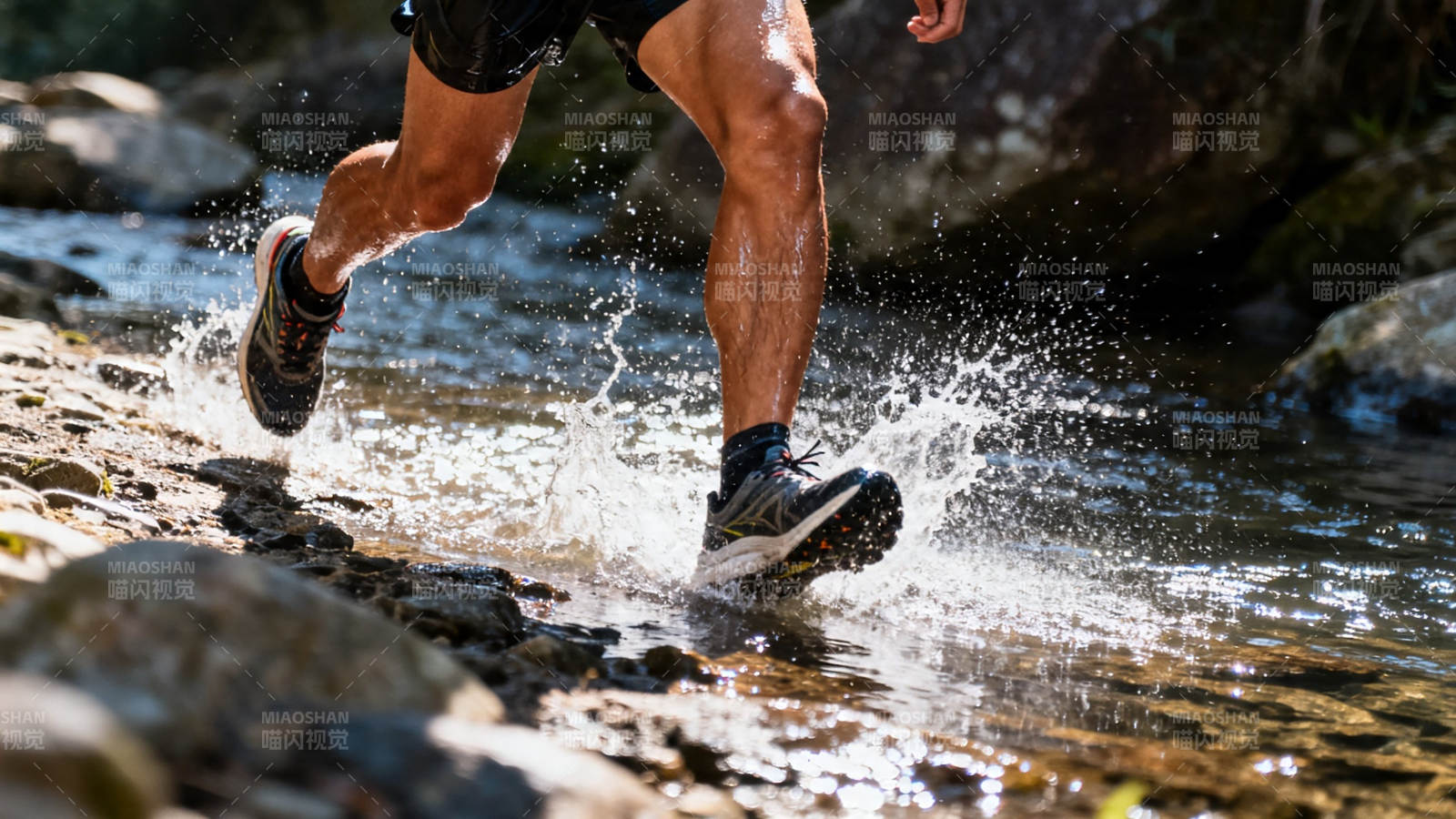 溪中奔跑 溅起水花图片