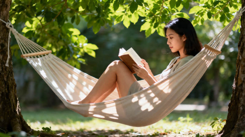 树荫吊床读书时光图片