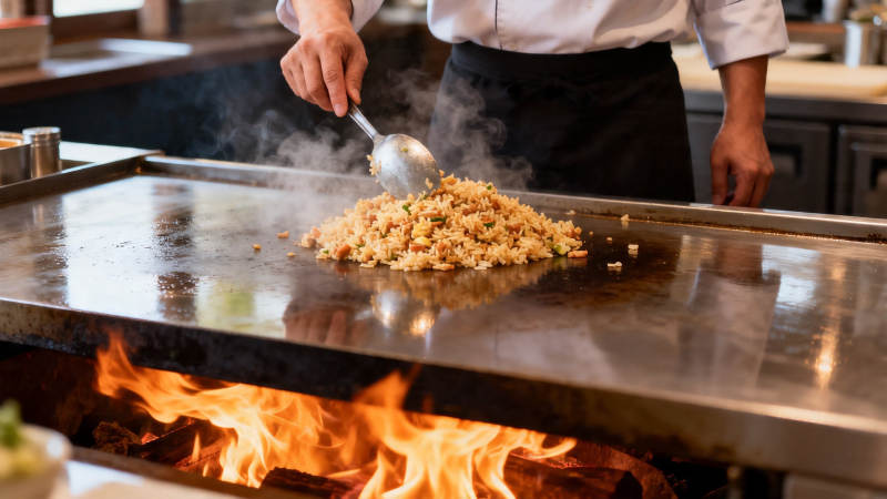 铁板炒饭 火焰升腾香四溢图片