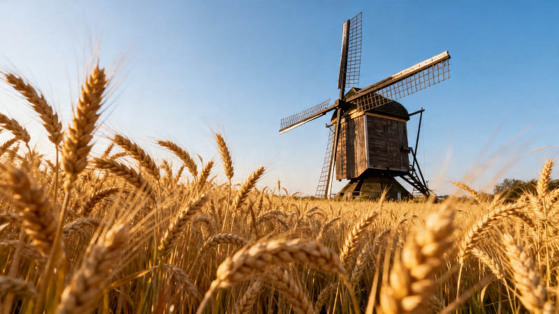 麦田风车 金色丰收景图片