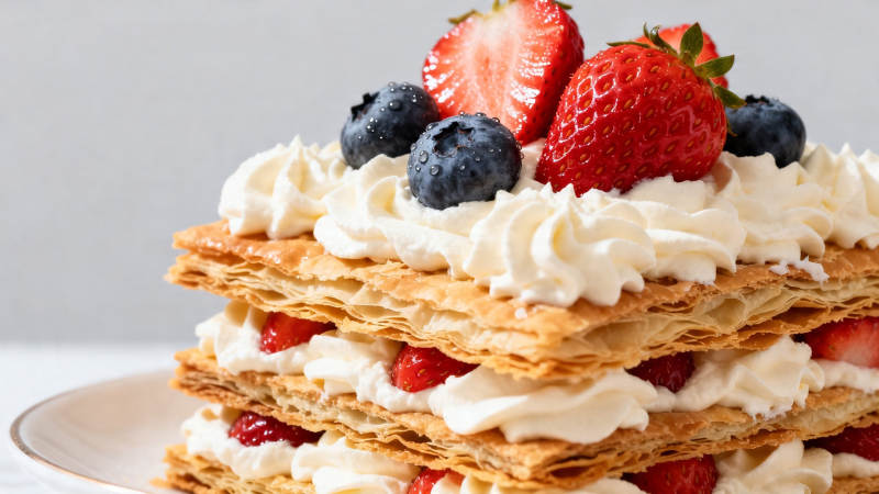 草莓蓝莓千层酥蛋糕图片