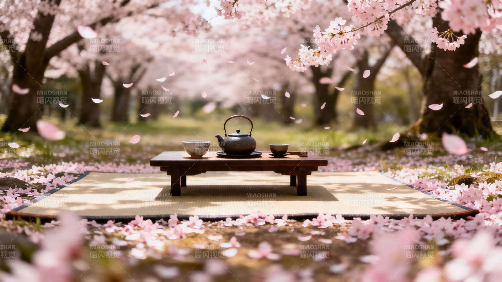 樱花树下品茶香图片