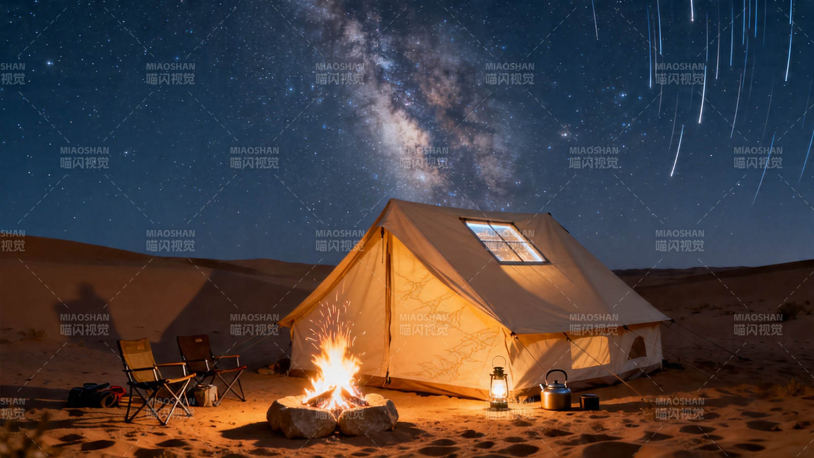 沙漠星空下的露营之夜图片