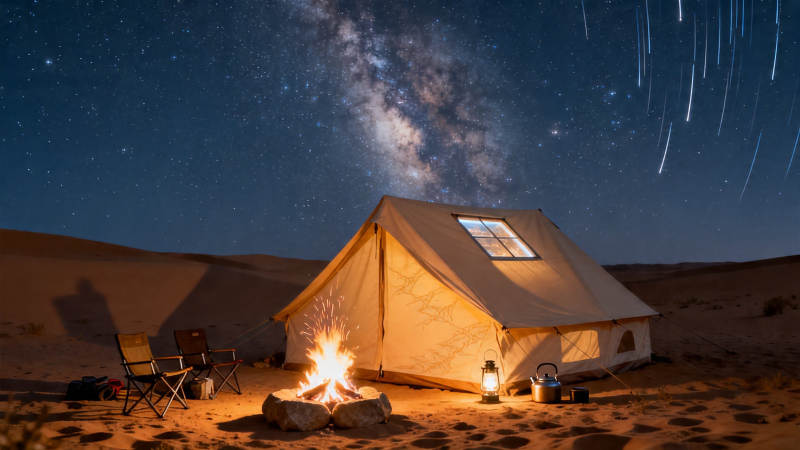 沙漠星空下的露营之夜图片