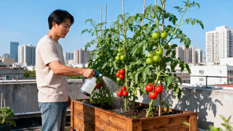屋顶种菜 浇水丰收乐图片
