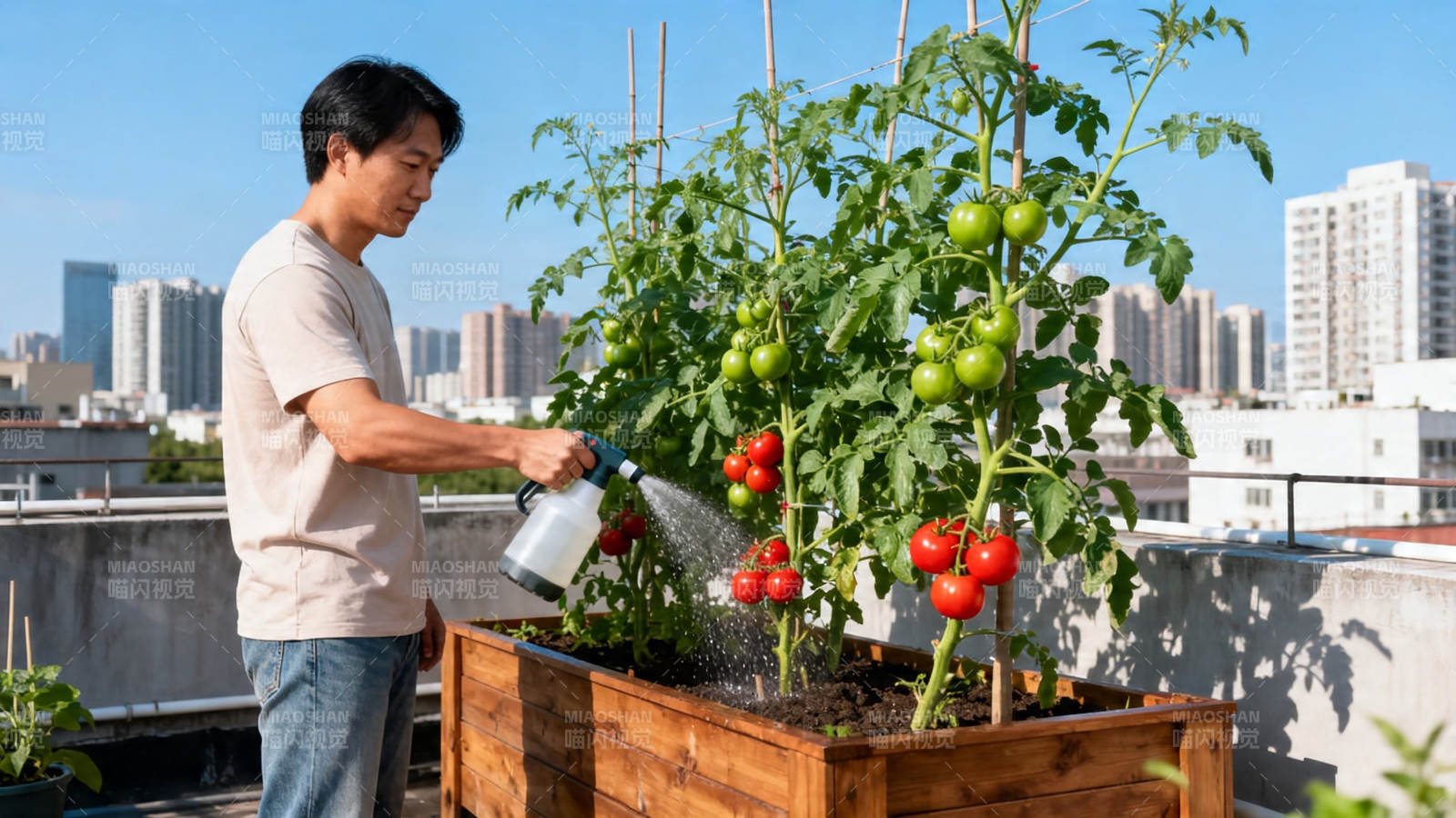 屋顶种菜 浇水丰收乐图片
