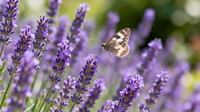 蝶舞薰衣草花丛图片