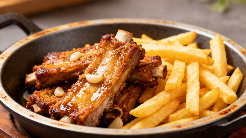 烤肋排配薯条 香脆诱人图片