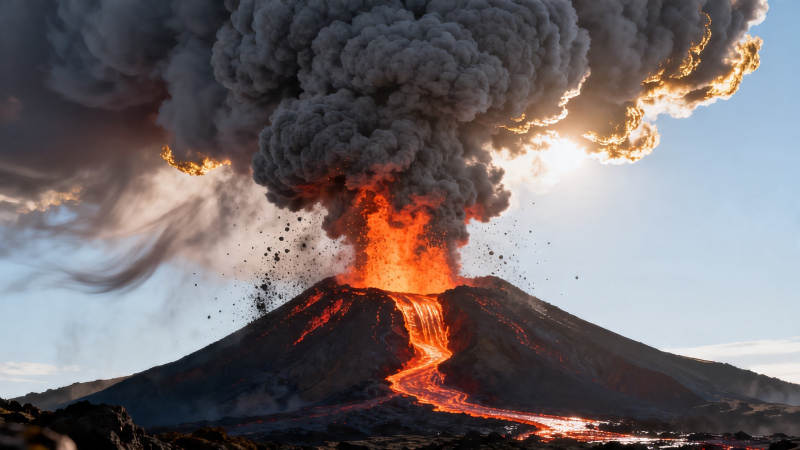 火山喷发 熔岩滚滚冲天图片