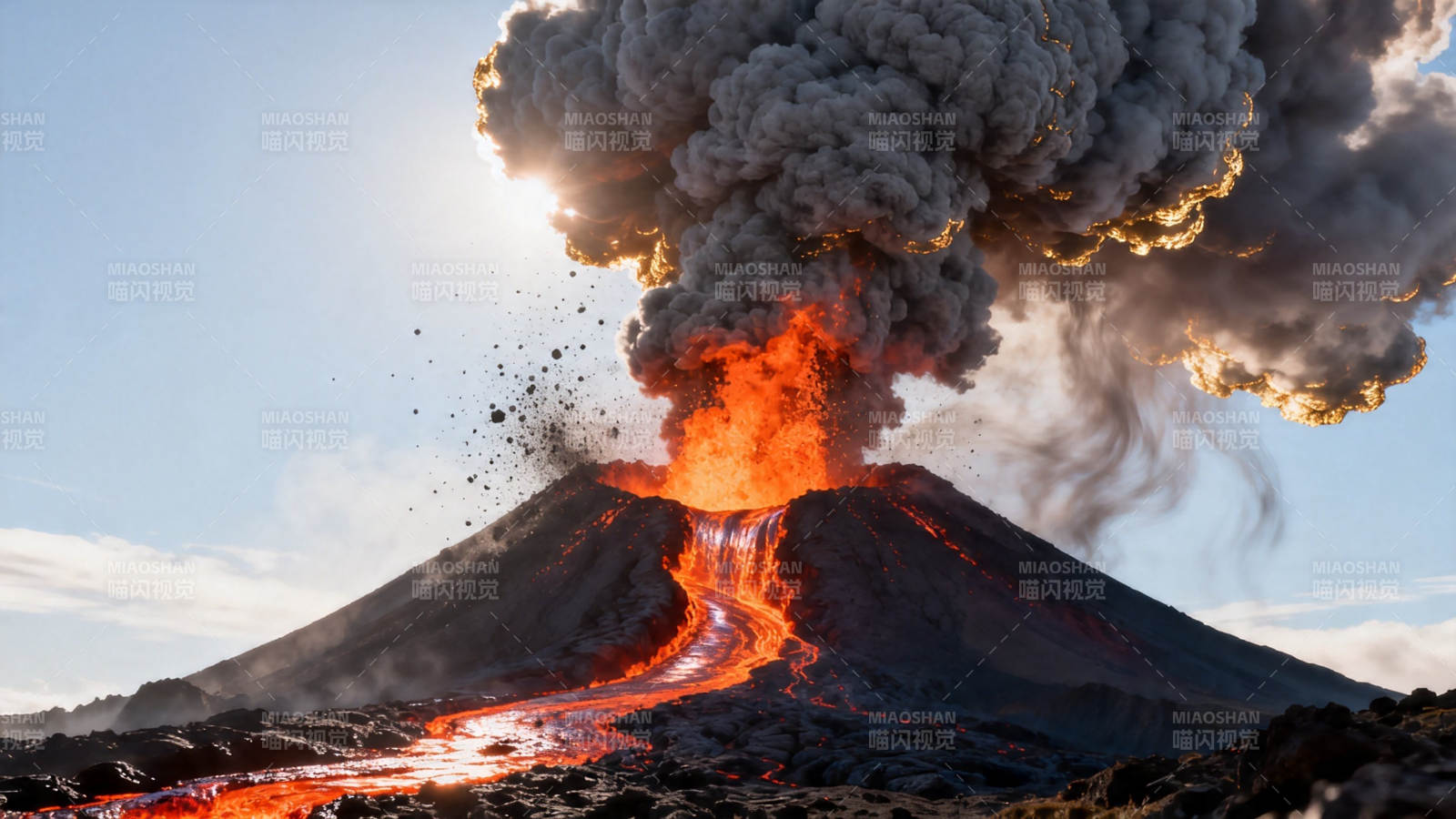 火山喷发 熔岩滚滚冲天图片