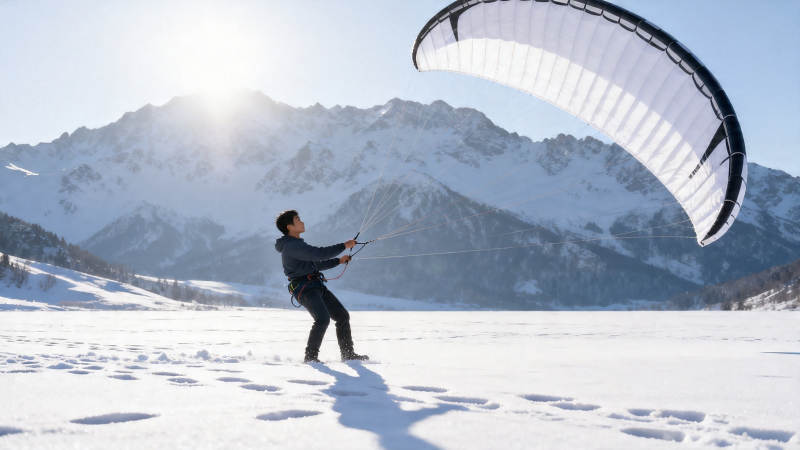 雪山滑翔伞运动瞬间图片