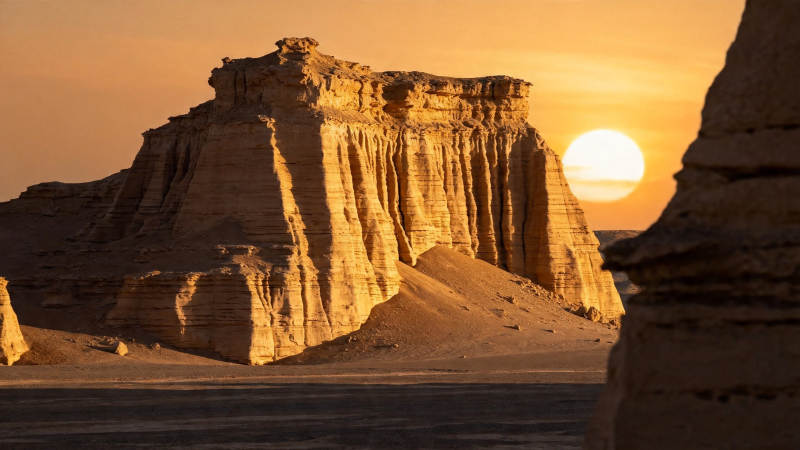沙漠日落 岩层剪影壮美图片